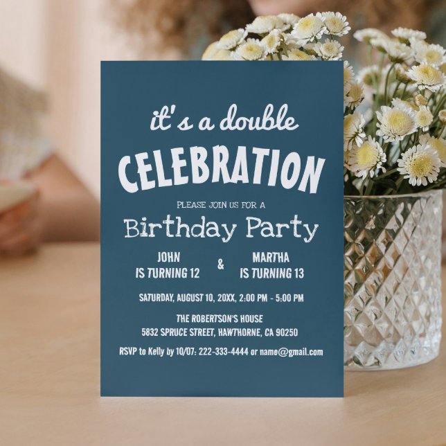 Simple and Elegant Blue Double Birthday Party  Invitation (Creator Uploaded)