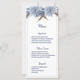 Simple and elegant blue floral wedding menu