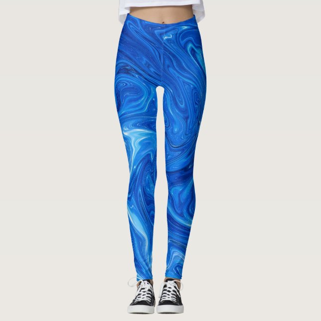 Simple and Elegant Blue Marble Abstract Artwork | Leggings (Front)