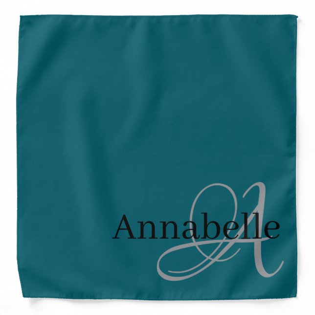 Simple and Elegant Blue Monogram and Name Bandana (Front)