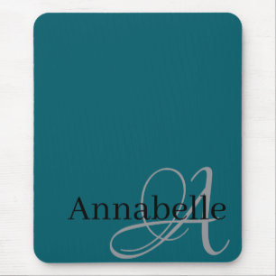 Simple and Elegant blue Monogram and Name Mouse Pad