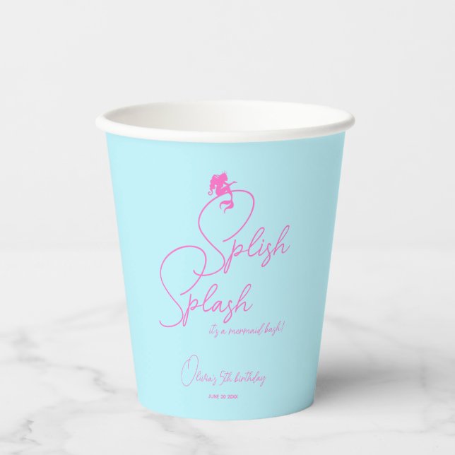 Simple And Elegant Blue Pink Girl Mermaid  Paper Cups (Front)