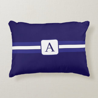 Simple and Elegant Blue Striped Initial Monogram Accent Pillow