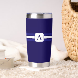 Simple and Elegant Blue Striped Initial Monogram Insulated Tumbler