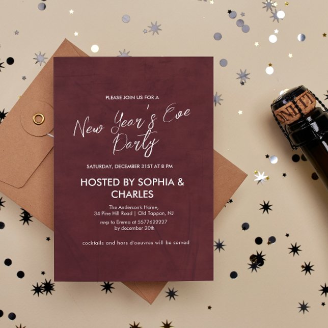 Simple and Elegant Burgundy  New Year's Eve Party Invitation (Creator Uploaded)