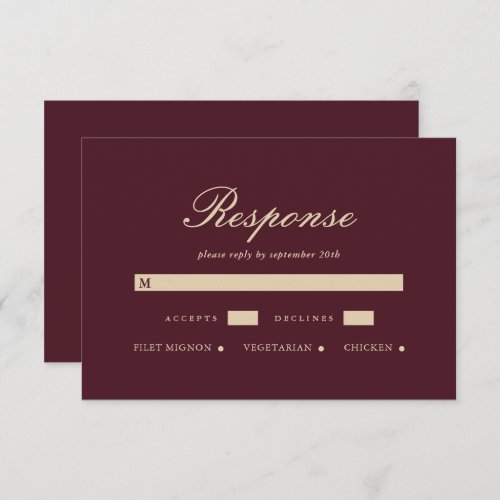 Simple and Elegant Burgundy Wedding RSVP Card