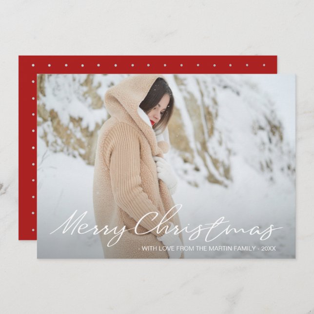 Simple and Elegant Christmas Dots Add Photo Holiday Card (Front/Back)