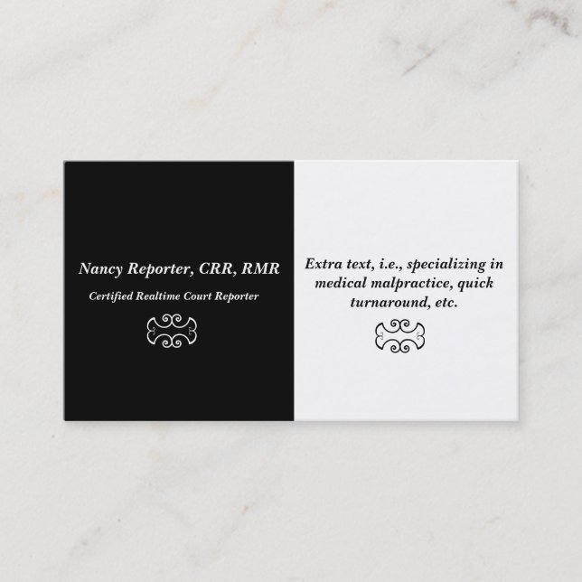 Simple and Elegant Court Reporter Business Cards (Front)