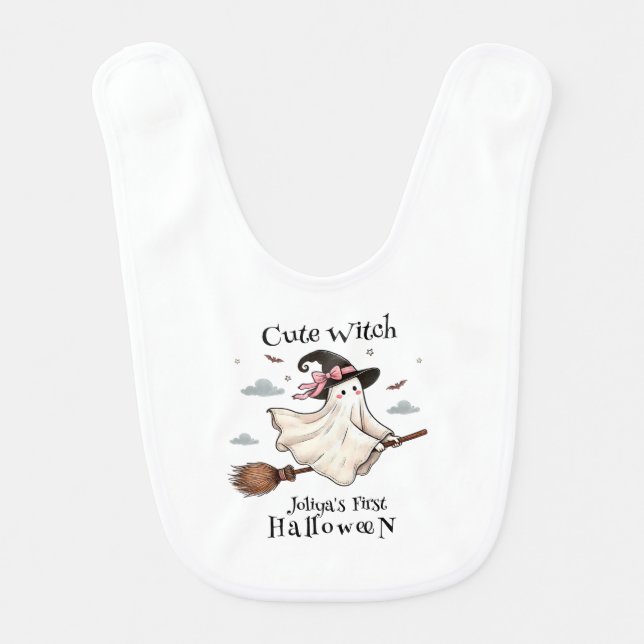 Simple and Elegant Cute witch first Halloween Baby Bib (Front)