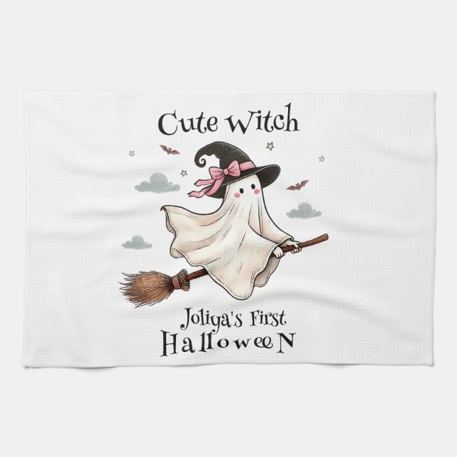 Simple and Elegant Cute witch first Halloween Kitchen Towel (Horizontal)