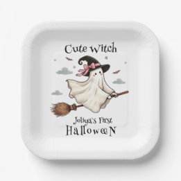 Simple and Elegant Cute witch first Halloween Paper Plates