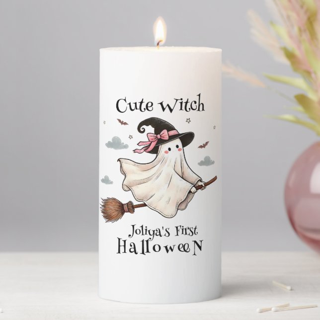 Simple and Elegant Cute witch first Halloween Pillar Candle (In Situ)