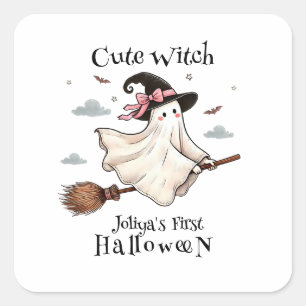 Simple and Elegant Cute witch first Halloween Square Sticker