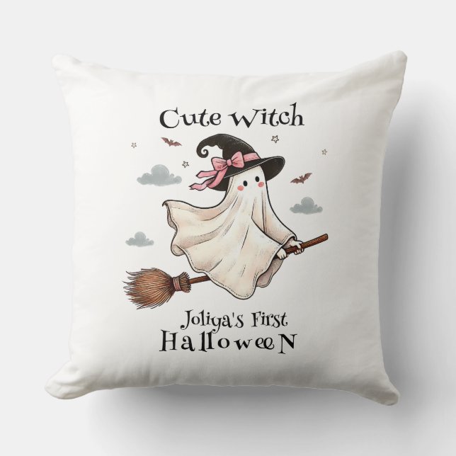Simple and Elegant Cute witch first Halloween Throw Pillow (Front)