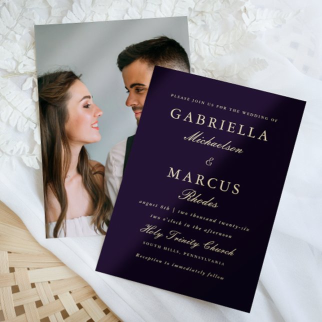 Simple and Elegant Deepest Violet Photo Wedding Invitation (Creator Uploaded)