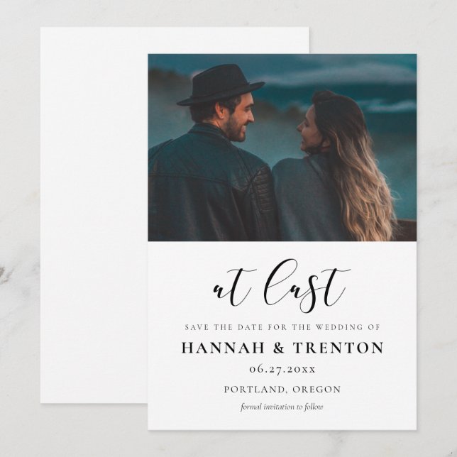 Simple and elegant design At last photo Save The Date (Front/Back)
