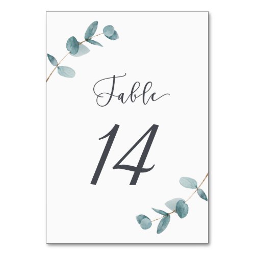 Simple and Elegant Eucalyptus Leaves Calligraphy Table Number