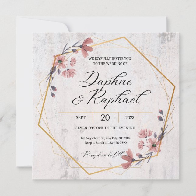 Simple and Elegant Floral wedding invitation Card (Front)