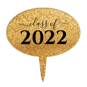Simple and Elegant Glitter Gold Graduation  Cake T Topper