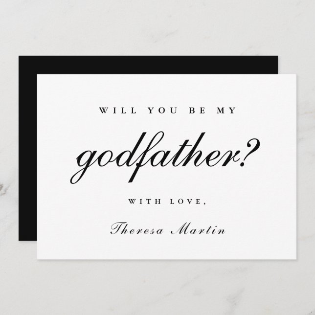 Simple and Elegant Godfather Proposal Black Invitation (Front/Back)