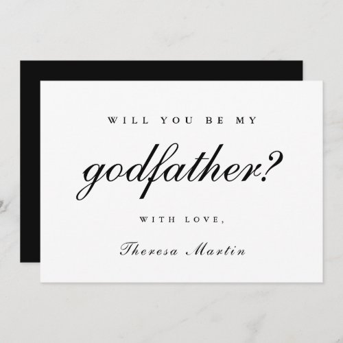 Simple and Elegant Godfather Proposal Black Invitation