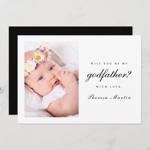 Simple and Elegant Godfather Proposal Photo Black Invitation