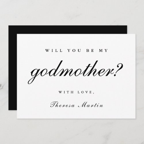 Simple and Elegant Godmother Proposal Black Invitation