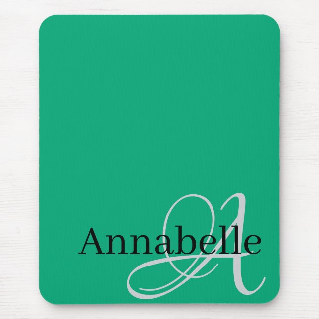 Simple and Elegant green Monogram and Name  Mouse Pad (Front)