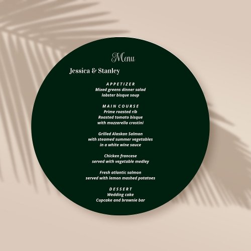 Simple and elegant Green Wedding Menu Cards