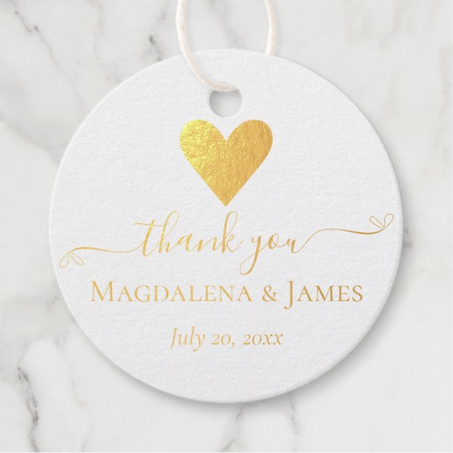 Simple and Elegant Heart Names Thank You  Foil Favor Tags (Front)