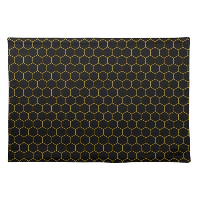 Simple and elegant honeycomb pattern black yellow cloth placemat (Front)