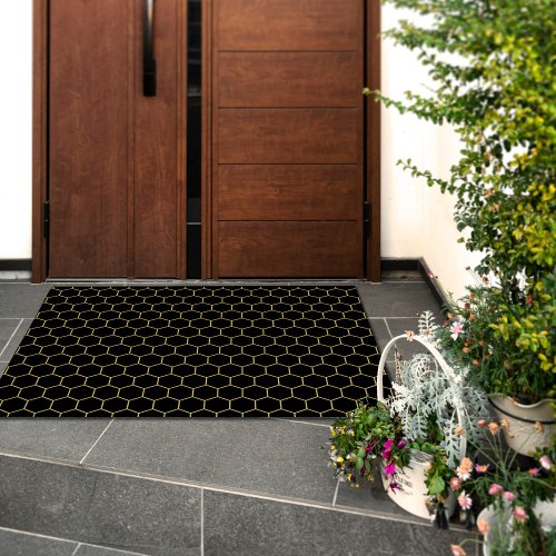 Simple and elegant honeycomb pattern black yellow doormat