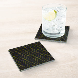Simple and elegant honeycomb pattern black yellow glass coaster
