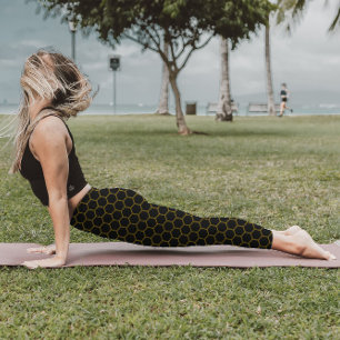 Simple and elegant honeycomb pattern black yellow leggings