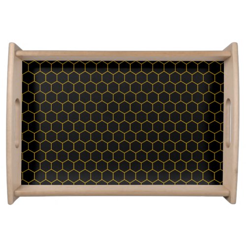 Simple and elegant honeycomb pattern black yellow serving tray