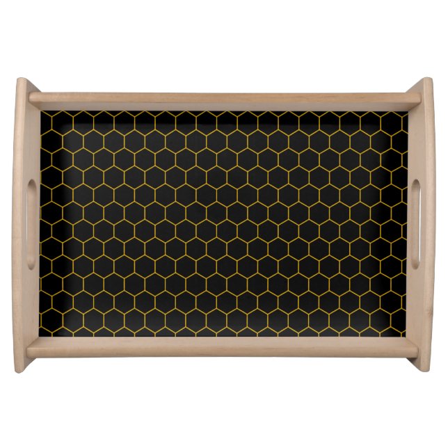 Simple and elegant honeycomb pattern black yellow serving tray (Front)