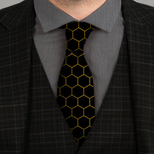 Simple and elegant honeycomb pattern yellow black Neck Tie