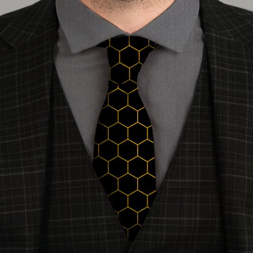  Simple and elegant honeycomb pattern yellow black Neck Tie