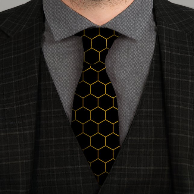  Simple and elegant honeycomb pattern yellow black Neck Tie (Creator Uploaded)