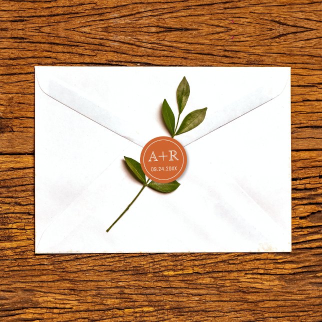 Simple and elegant initials burnt orange wedding c classic round sticker (Creator Uploaded)