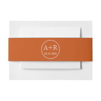 Simple and elegant initials burnt orange wedding invitation belly band