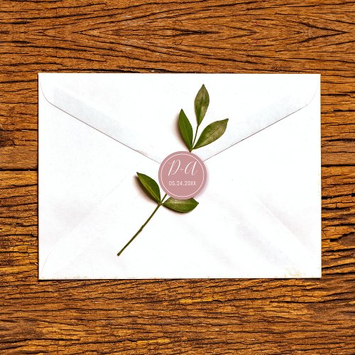 Simple and elegant initials dusty rose wedding classic round sticker