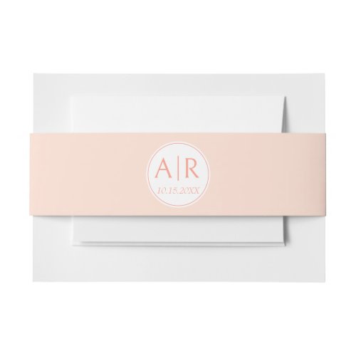 Simple and elegant initials pink wedding invitation belly band