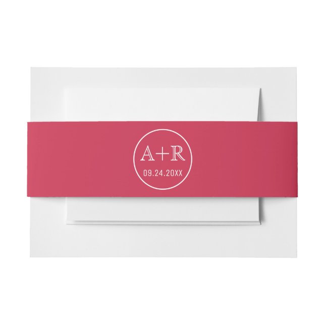 Simple and elegant initials red wedding invitation belly band (Front Example)