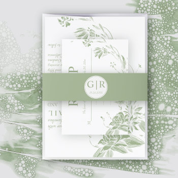 Simple And Elegant Initials Sage Green Wedding Invitation Belly Band by weddings_ at Zazzle