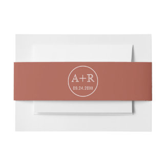 Simple and elegant initials terracotta wedding invitation belly band