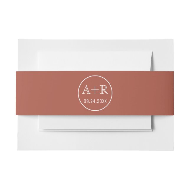 Simple and elegant initials terracotta wedding invitation belly band (Front Example)