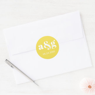 Simple and elegant initials yellow wedding classic round sticker