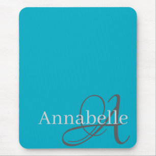Simple and Elegant light blue Monogram and Name Mouse Pad