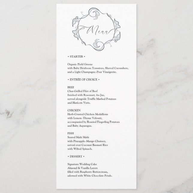 Simple and Elegant Minimalist Wedding Dinner Menu (Front)